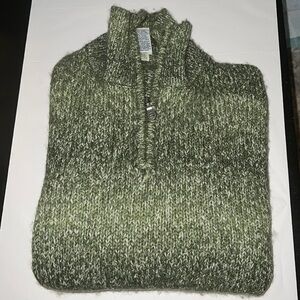 GAP wool blend zip up turtleneck green white speckled sweater Sz M